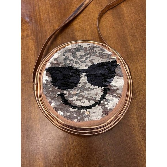 Fun Emoji Flip Sequins Round Crossbody Bag- Two Looks - Picture 2 of 6